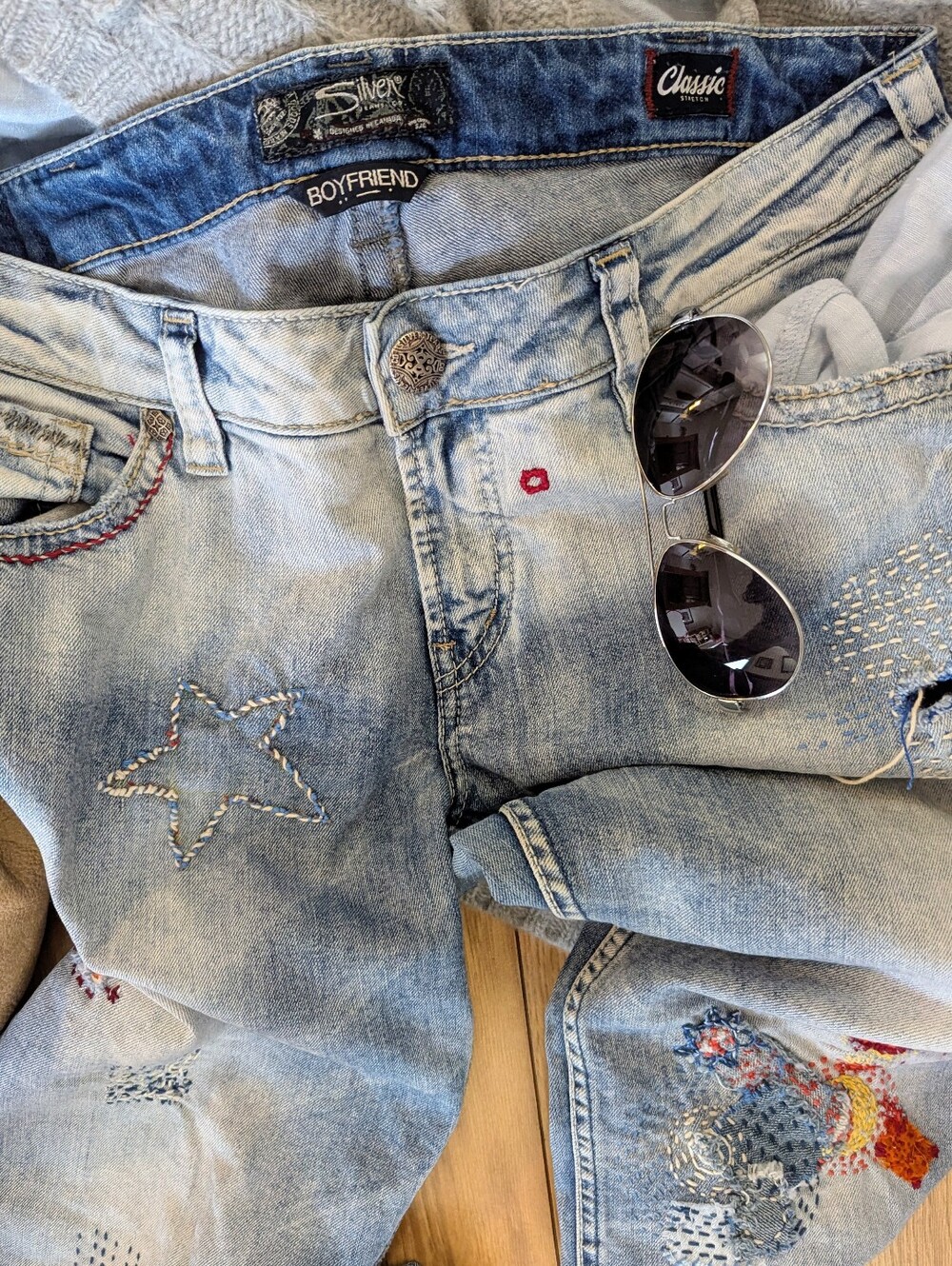 Silver Jeans OOAK Sashiko Boro Inspired Hand-stitched Atelier Patched Distressed